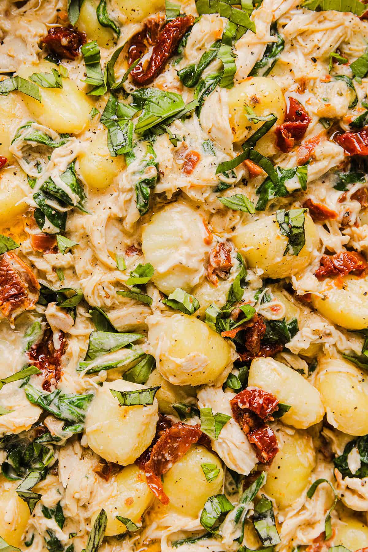 This EASY One Pan Marry Me Chicken and Gnocchi is the perfect weeknight meal! Pillowy soft gnocchi and tender chicken simmered together in a creamy sun dried tomato and parmesan sauce in just 20 minutes!  