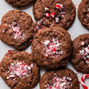 These chewy Chocolate Chip Peppermint Cookies are rich and fudgy with a festive candy cane crunch that are so easy to make! The perfect holiday cookie made healthier with less butter, whole wheat flour and zero refined sugar.